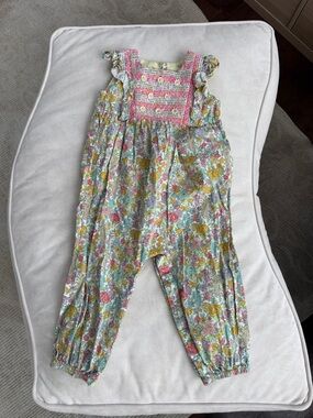 Monsoon Floral Smocked Romper in Pink, Yellow and Green